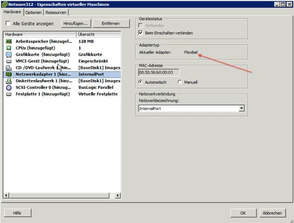 Einstellungen der VM